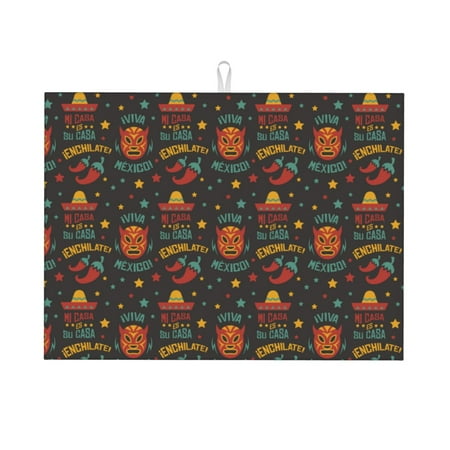 

WARHOOME Dish Drying Mat for Kitchen Counter Mexican Cowboy Hat Chili Pepper Microfiber Pad Mats for Dishes Pads 18 x 24 inches