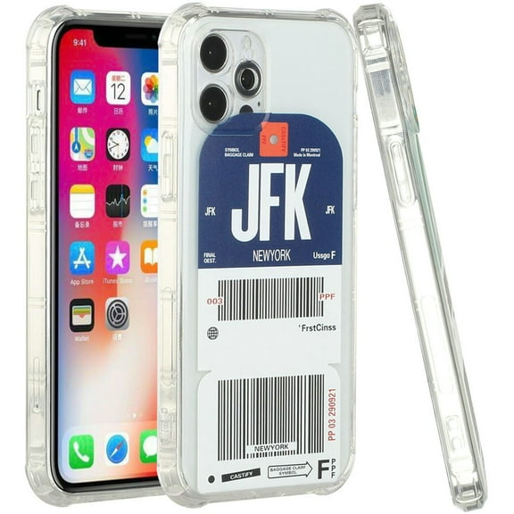 for Apple iPhone 12 Pro Max (6.7") Airplane Travel Boarding Pass Tags Design Transparent TPU Bumper Shockproof Protective Cover ,Xpm Phone Case [JFK - New York]