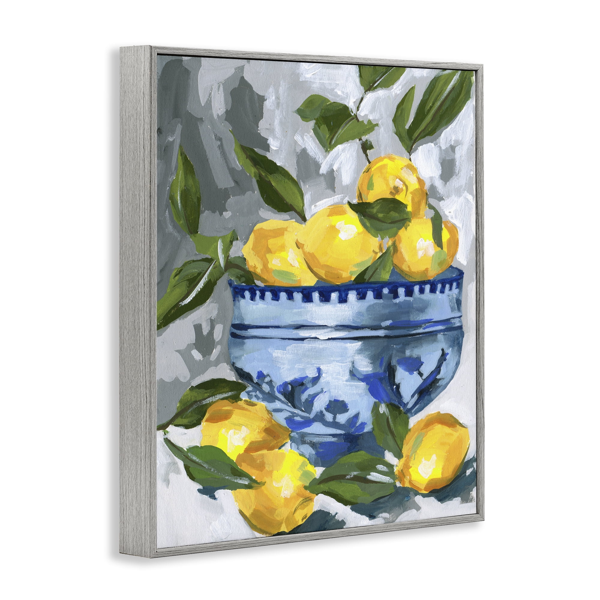 Stupell Industries Indigo & Lemon Bowl Gray Framed Giclee Art, design by Melissa Wang