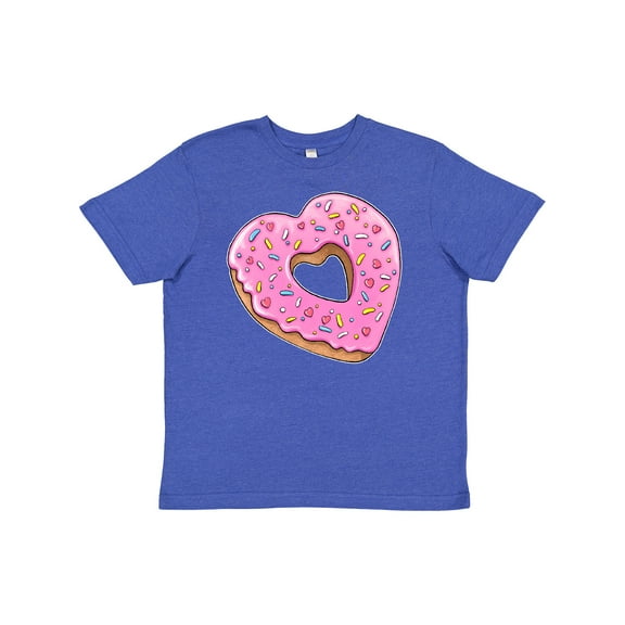 Inktastic Heart Shaped Donut with Pink Icing and Sprinkles Youth T-Shirt