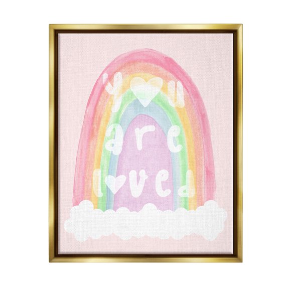 Stupell Industries You Are Loved Pastel Phrase Landscape Painting Gold Floater Framed Canvas Art Print Wall Art, 25 x 31