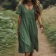 thumbnail image 5 of mfyjkho Vestidos de verano para mujer, Vestido de verano para mujer, de lino, color liso, con mangas cortas y escote en V Vestidos de fiesta para mujer m, 5 of 6