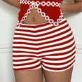 thumbnail image 2 of Pantalones Elásticos de Cintura para las Mujeres de Verano Moda Raya Cortos Casuales Poliéster Cordón Cierre, 2 of 9