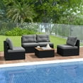 thumbnail image 1 of Costway 5 Piece Outdoor Furniture Set with Seat & Back Cushions Acacia Wood Tabletop Gray, 1 of 10