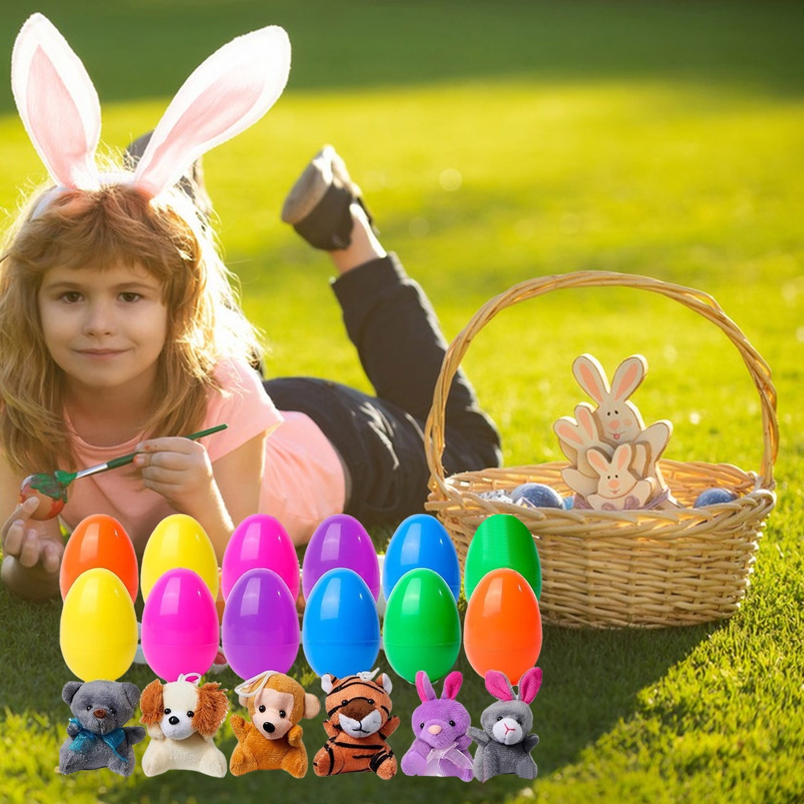 12 Pack Prefilled Easter Eggs of Mini Stuffed Animal Plush Toys Baster Stuffer Filler for Kids Easter Egg Hunt Game, Classroom Prize Supplies