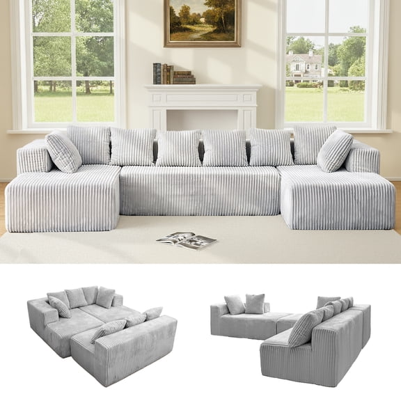 LiviNest Modular U-Shaped Sectional Sofa: 130-inch 4-Seater with Reversible Chaise & Plush Corduroy Fabric - Large Comfortable Couch for Family Living Room & Home Relaxation