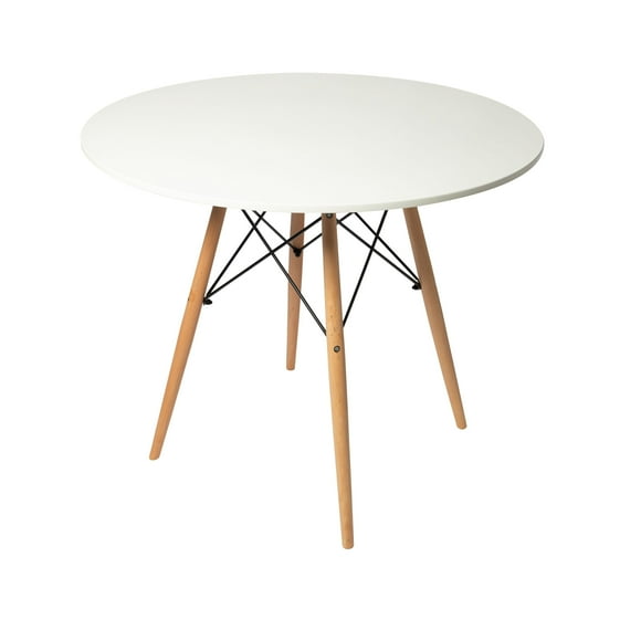 Aykah Modern Dining Table Featuring White Kitchen Table Used as Dinner Table for 2/4 - Manufactured Wood Round Dining Table -Small Dining Table Saves Space with Wooden Legs