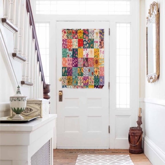 Spring Floral Door Curtains for Door Window, French Sidelight Front Back Door Curtains With Tieback, Vintage Plaid Summer Botanical Colorful Kitchen Rod Pocket Drapes Panel, 54"x40"