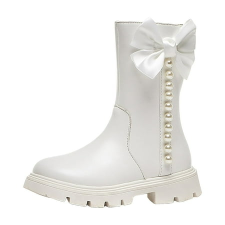 Hessimy Platform Boots for Girl New Winter Style Velvet Children s Style Boots Children s High Leather Boots Wide Calf Boot Tall Knee-High Girl s Winter Shoes(White 9.5-10 Years)