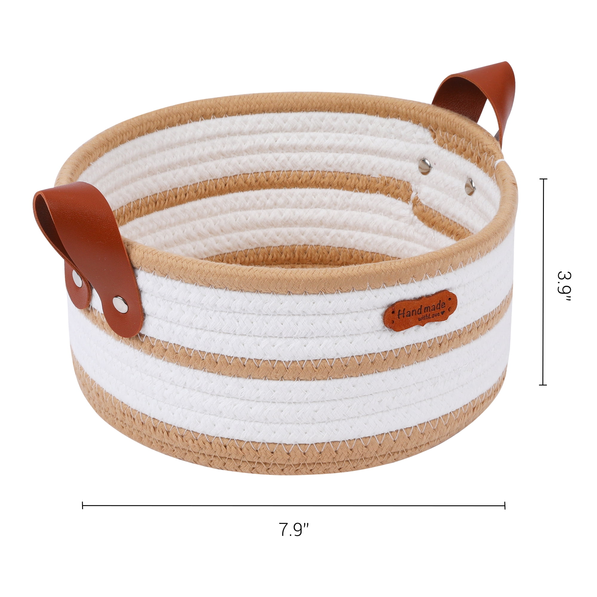 Unique Bargains Woven Storage Basket with Leather Handles Khaki 7.9*3.9in