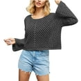 thumbnail image 2 of BONIXOOM Sweaters For Women Trendy Modern Fit Sweater Pullover Vacation Crew Neck Fall Sweater Black XL(US:10), 2 of 4