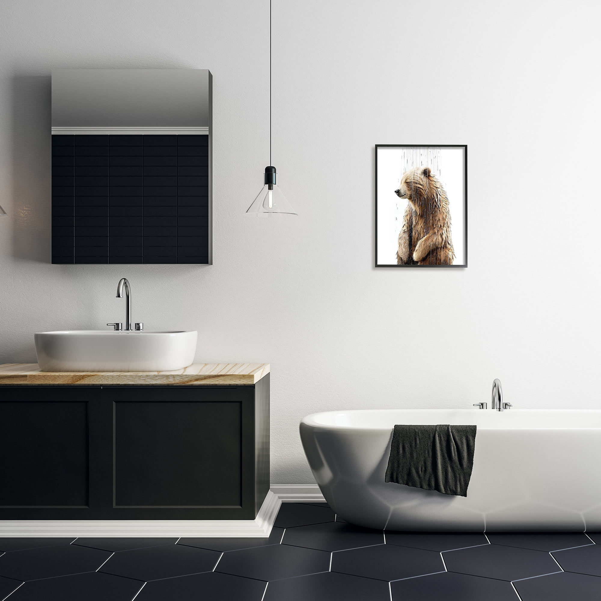 Stupell Industries Bear Shower Splash Animals & Insects Painting Black Framed Art Print Wall Art, 16 x 20