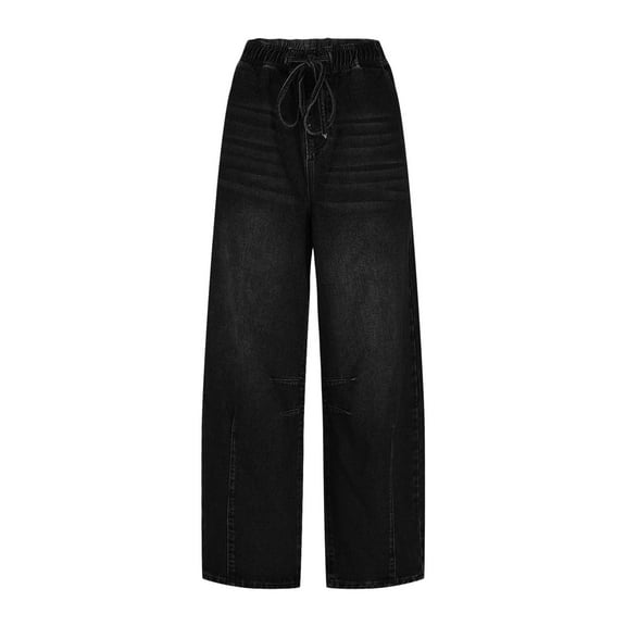Women’s Wide Leg Jeans, Elastic Waist Drawstring Loose Trousers, Fashion Casual Pocket Long Pants