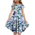 thumbnail image 2 of SGFCWSX Little Girls Dress Flutter Sleeve Floral Print Tiered A-Line Summer Casual Swing Dress for Kids Multicolor Size 6, 2 of 6