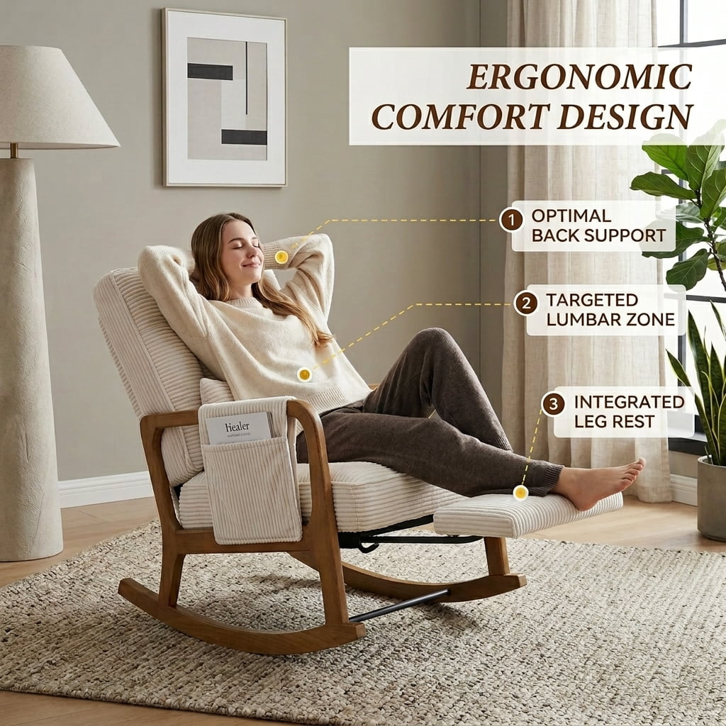 MOONMISS Rocking Chair with Footrest,Rocker Nursery Chair with Side Pocket,Glider Rocker,Accent Reading Chair for Living Room,Beige