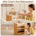 thumbnail image 5 of Robud Wooden Dishwasher Playset for Kids - Pretend Kitchen Sink with Faucet, Turning Knobs, Dish Rack & Tableware for Toddler Role Play Toy Ages 3+, Caramel, 5 of 9