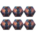thumbnail image 2 of Honeii Starry Sky Meditating Fox Print Leather Coaster Set of 6, Ideal for Safeguarding Your Furniture from Drinks Spills and Effortless Cleanup,Hexagon, 2 of 7