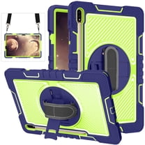 Dteck Case for Samsung Galaxy Tab S7 FE 12.4 in 2021 SM-T730/T736B / Galaxy Tab S7 Plus 2020 Case SM-T970/T975/T976, Rugged Shockproof Case with Shoulder Strap   Pencil Holder, Navy   Green