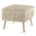 thumbnail image 1 of Cheer Collection 17" Square Ottoman | Super Soft Decorative Tan Wolf Faux Fur Foot Stool with Wood Legs, 1 of 4