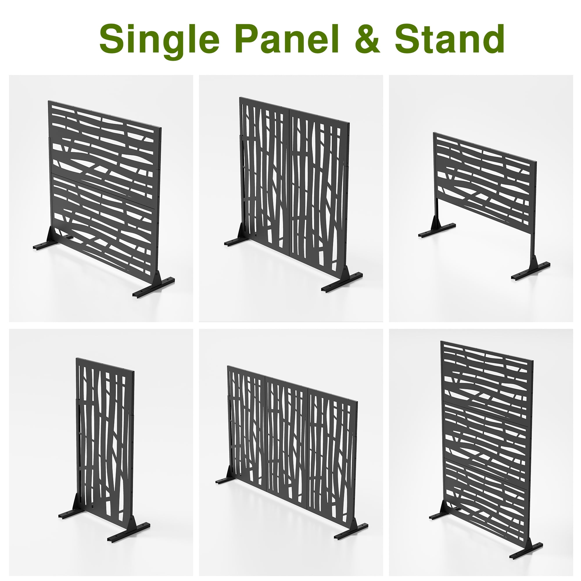 72"x47" Outdoor Privacy Screen with Stand Metal Balcony Decorative Screen,Black
