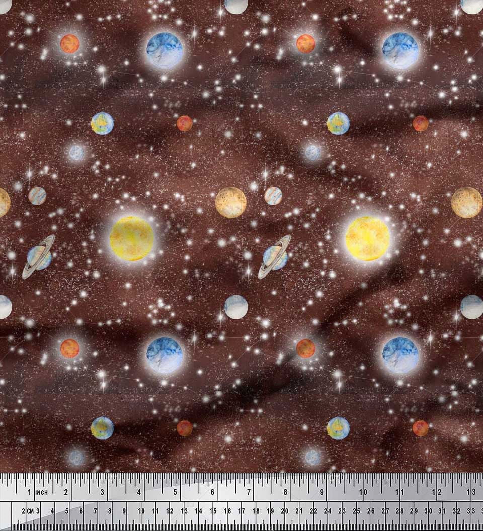 Soimoi Rayon Crepe Fabric Planet & Sun Galaxy Fabric Prints By Yard 46 Inch Wide