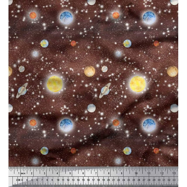 Soimoi Cotton Cambric Fabric Planet & Sun Galaxy Print Fabric by Yard 42 Inch Wide