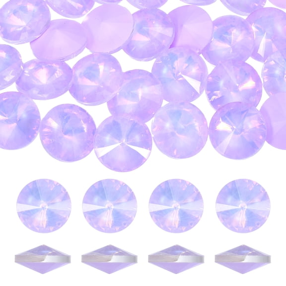 Uxcell 45 Pcs Pointed Back Rhinestones, 10mm Round Faceted Crystal Rivoli Rhinestone, Glass Cabochon Cubic Zirconia Stone Gemstone for DIY Jewelry Making Embellishment, Light Purple