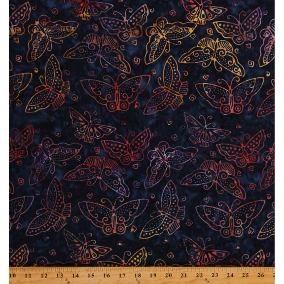Cotton Batiks Butterfly Butterflies Rainbow Flowers Cotton Fabric Print by the Yard (Y2861Large butterflies-55 multi)