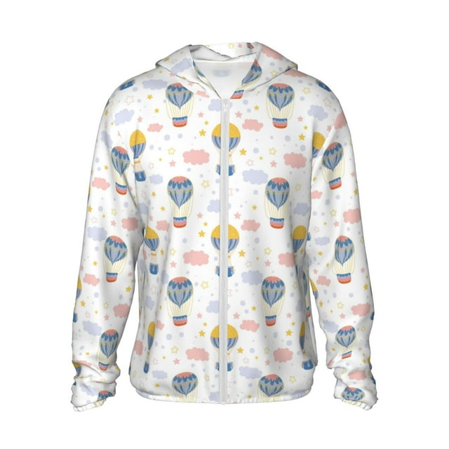 KLL Chandail à Capuchon de Plein Air à Imprimé Montgolfière pour Hommes et Femmes, Protection Solaire UPF 50+, Veste à Manches Longues, Pêche, Randonnée, Performance – X-Grand
