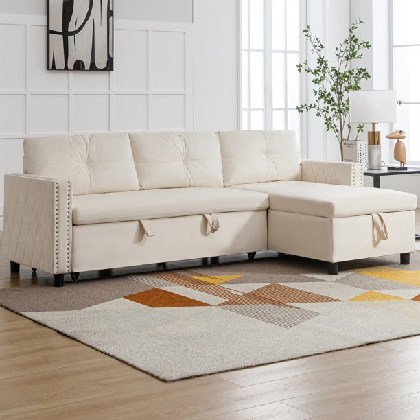 BALUS Sectional Sofa Couches, Pull Out Couch with Storage, 2 in 1 Sofa Bed for Living Room
