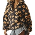 thumbnail image 1 of Sudadera de Otoño para Mujer, de Felpa Suave con Estampado Floral, con Cremallera y Capucha Amarillo S, 1 of 10