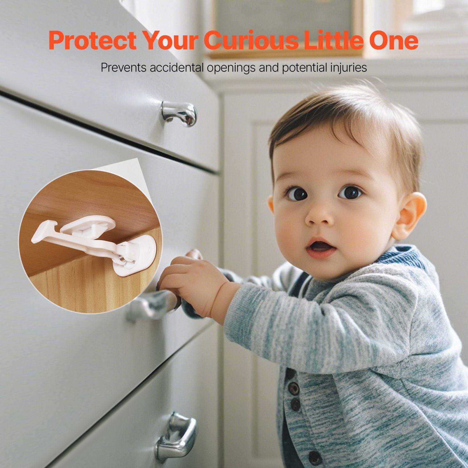 Child Safety Cabinet Latch Locks Invisible Design, Adhesive Spring Lock Baby Proof Drawer Latches, No-Drill Install Kid Safety Lock for Cabinet Drawer