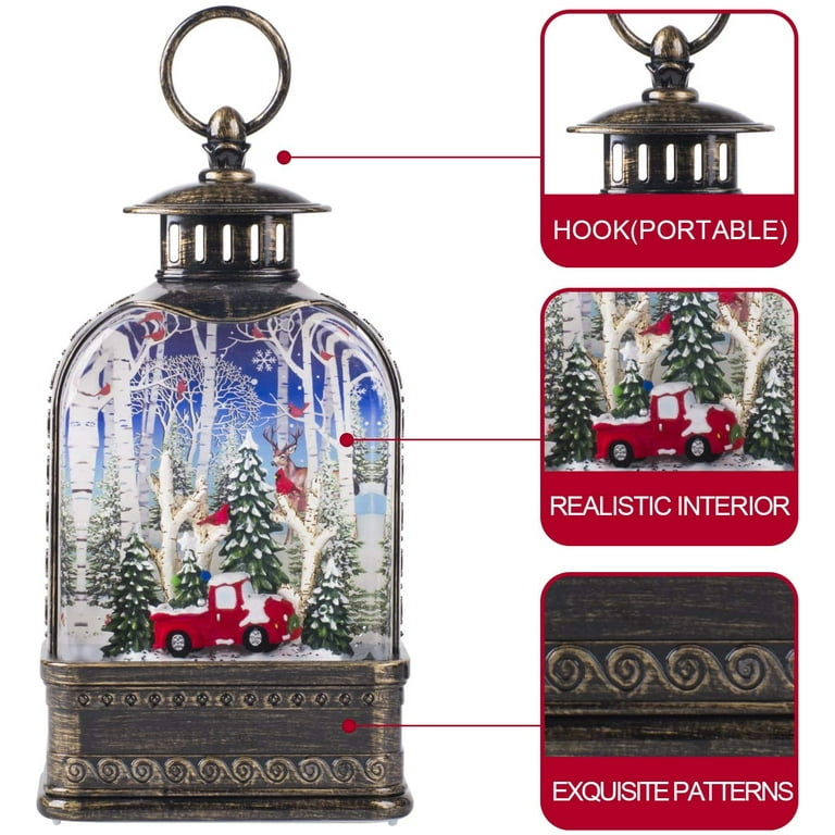 Christmas Snow Globe Lantern, Battery Operated Lighted Swirling Glitter  Water Lantern with Timer for Christmas Home Decoration, Snowman (Black)