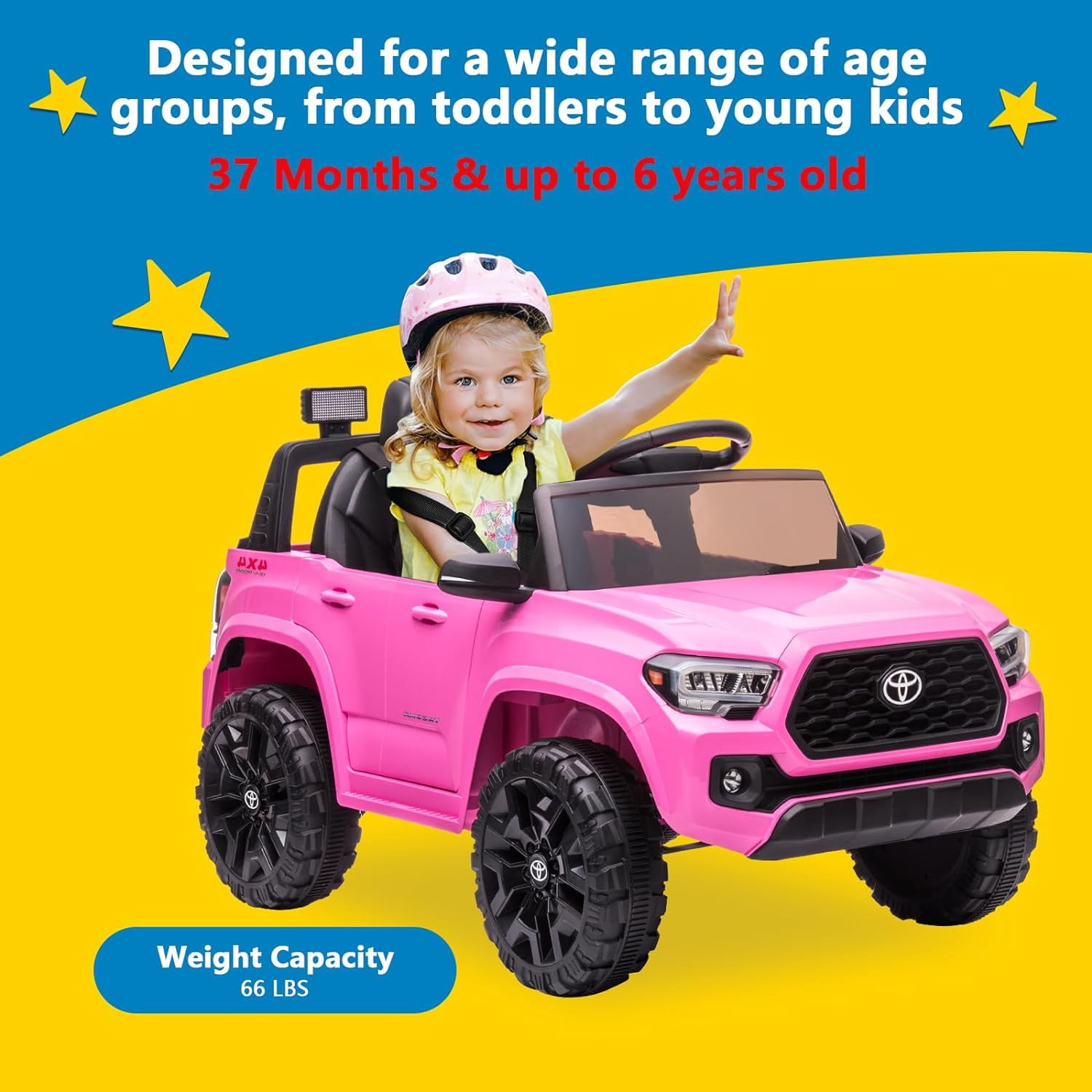 12V Licensed Toyota Tacoma Electric Car with Remote Control, Spring Suspension, Safety Belt, 2-Speed Ride-On Vehicle with Headlights, Pink