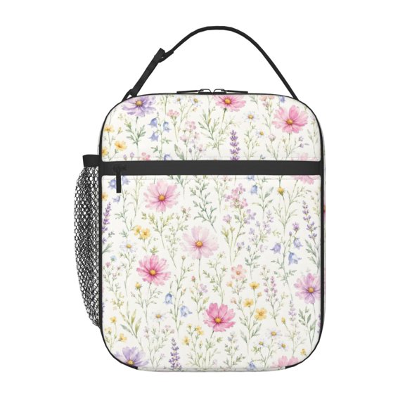 Wildflower Floral Lunch Bag Reusable Thermal Lunch Box with Handle for Women and Men