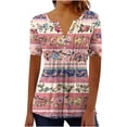 thumbnail image 2 of Yotami Blouses for Women Dressy Casual Button V-Neck Tunic Tops Summer Short Sleeve Pleated Floral Print Boho Plus Size Shirts,Size S-XXXXXL, 2 of 5