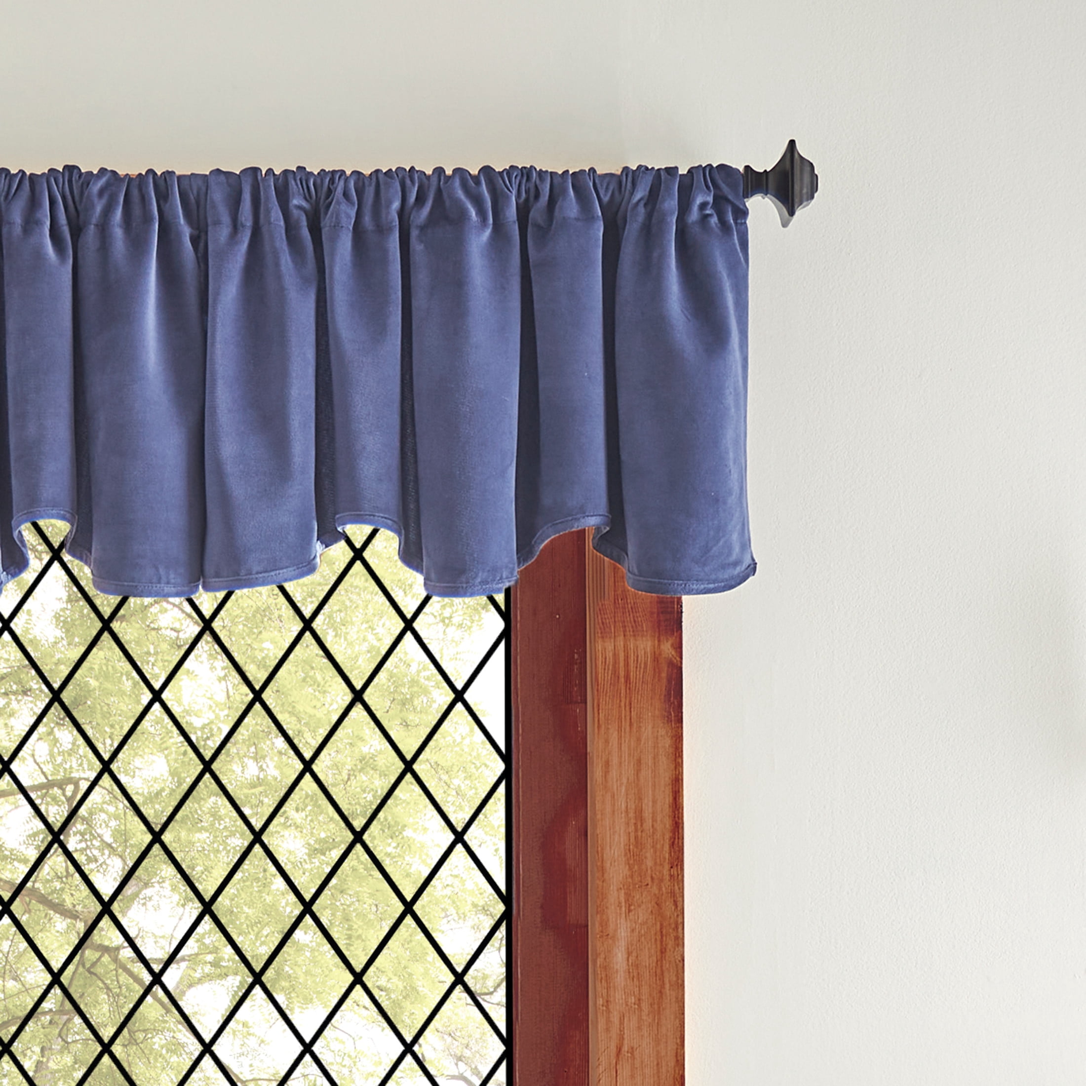 Martha Stewart Lucca Velvet Scallop Valance, Midnight Navy, Rod Pocket, Indoor, Adult, 1 Piece, 50" x 18"