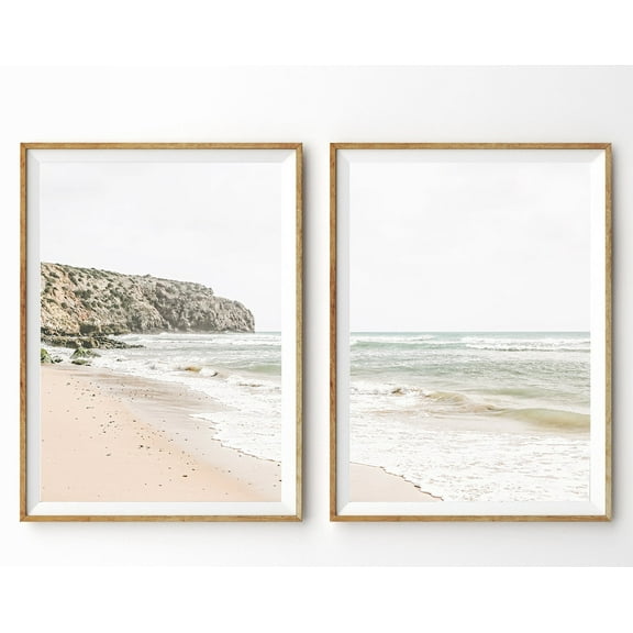 Luvia Coastal Set Of 2 Boho Beach Set Muted Neutral California Style Above Bed Art Poster, Modern Wall Decor Set 2 Prints 8x12 UNFRAMED