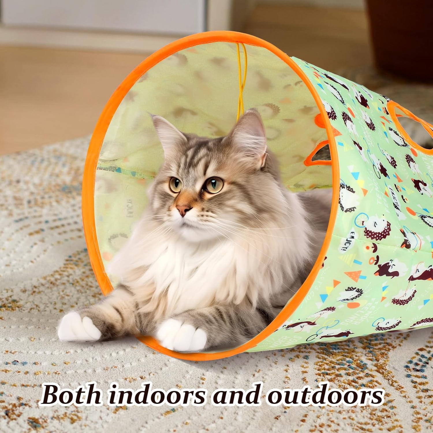 Cat Tunnel Bag with Toy Balls and Mouse, Collapsible Crinkle Sack, Light Green