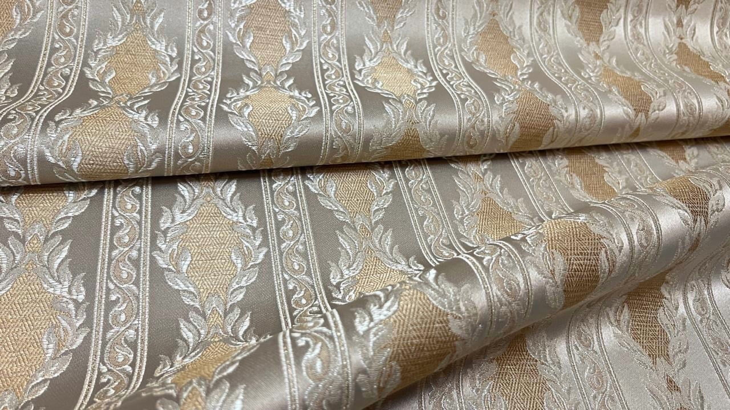 Decora Furnishings Luxurious Woven Jacquard Damask Stripes Heavy Furnishing Fabric for Upholstery, Sofa, Chair, Cushion Covers, Head Board - Width 54 inches - Fabric by The Yard (Beige)