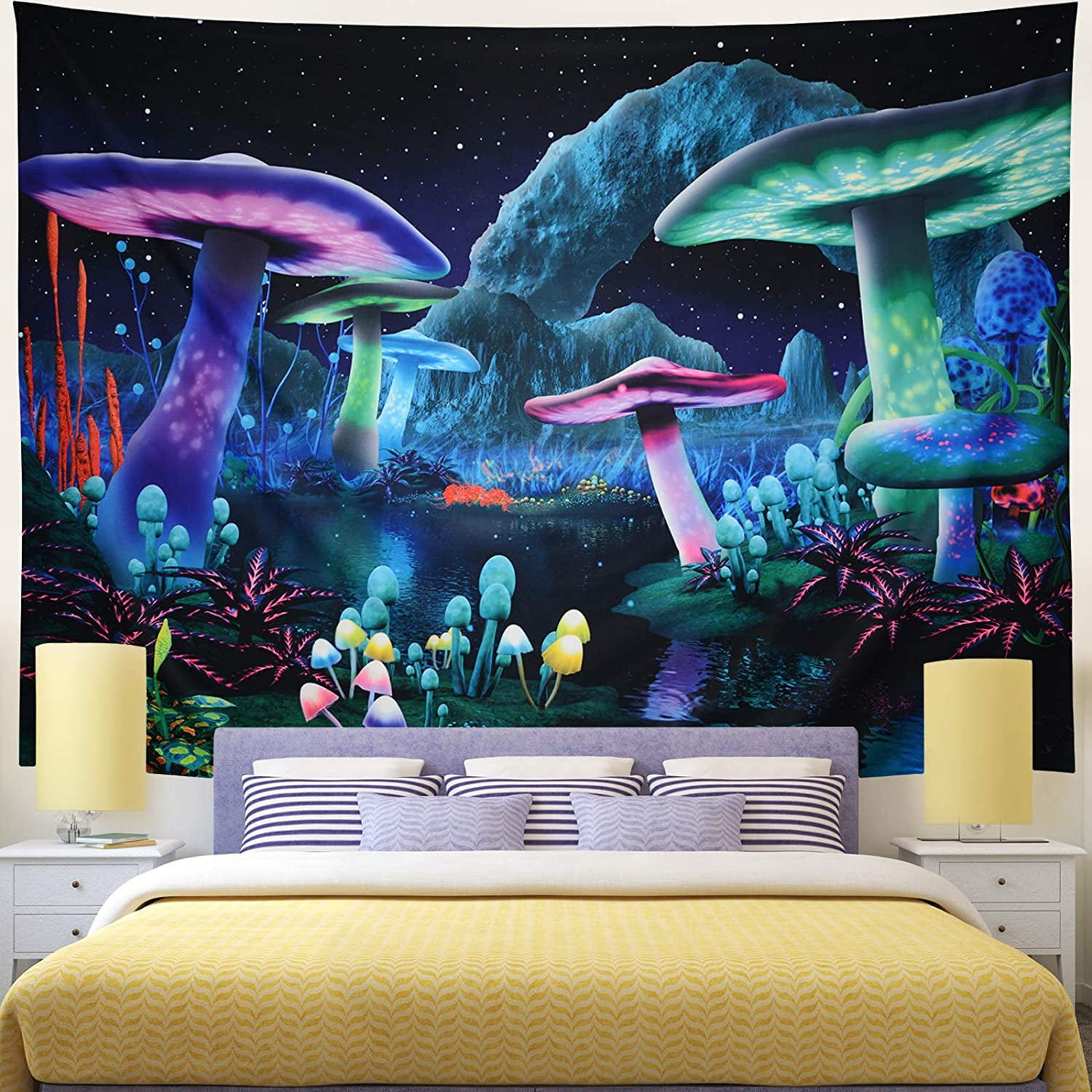 Wekoxo Psychedelic Mushroom Tapestry Starry Sky Tapestry Trippy Wall Tapestry Fantasy Plant Tapestry Wall Hanging for Home Decor S / 51.2 × 59.1