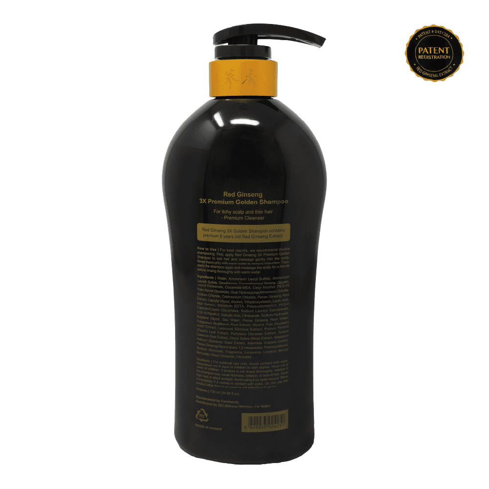 Naisture Red Ginseng 3X Premium Golden Shampoo with 6-Year Old Korean Red Ginseng Concentrate for Itchy Scalp and Thinning Hair, 730 ml