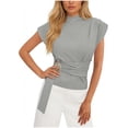thumbnail image 6 of Avtoify Linen Women's Versatile Round Neck Button Shirt Short Sleeve Top, 6 of 8