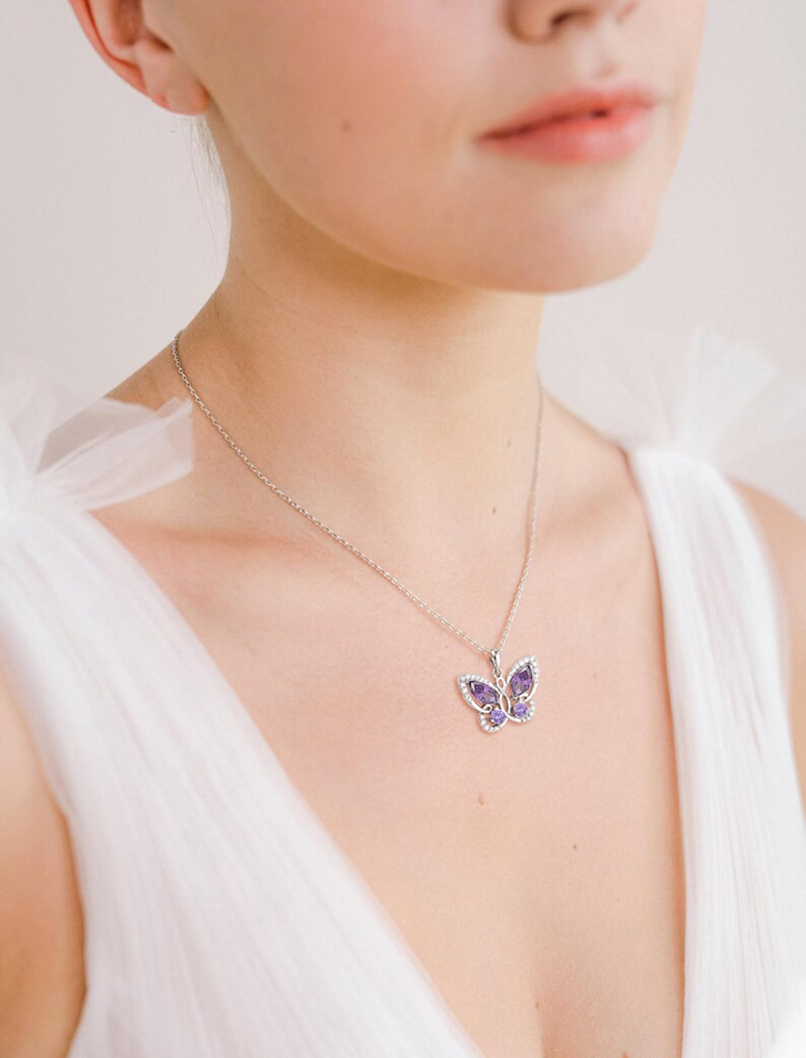 Starchenie Butterfly Pendant Necklace Women 925 Sterling Silver Birthstone February Amethyst Butterfly Jewelry Gifts