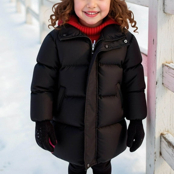 NAISIBABY Girls Puffer Coat 7T, Warm Hooded Mid-Length Full Zipper Winter Mid-Length Quilted Jackets Black