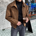 thumbnail image 1 of Maillard Vintage Men's Jacket American Style Brown Coffee Color Chamois Leather Velvet Cropped Aviation Jacket For Spring Autumn, 1 of 5
