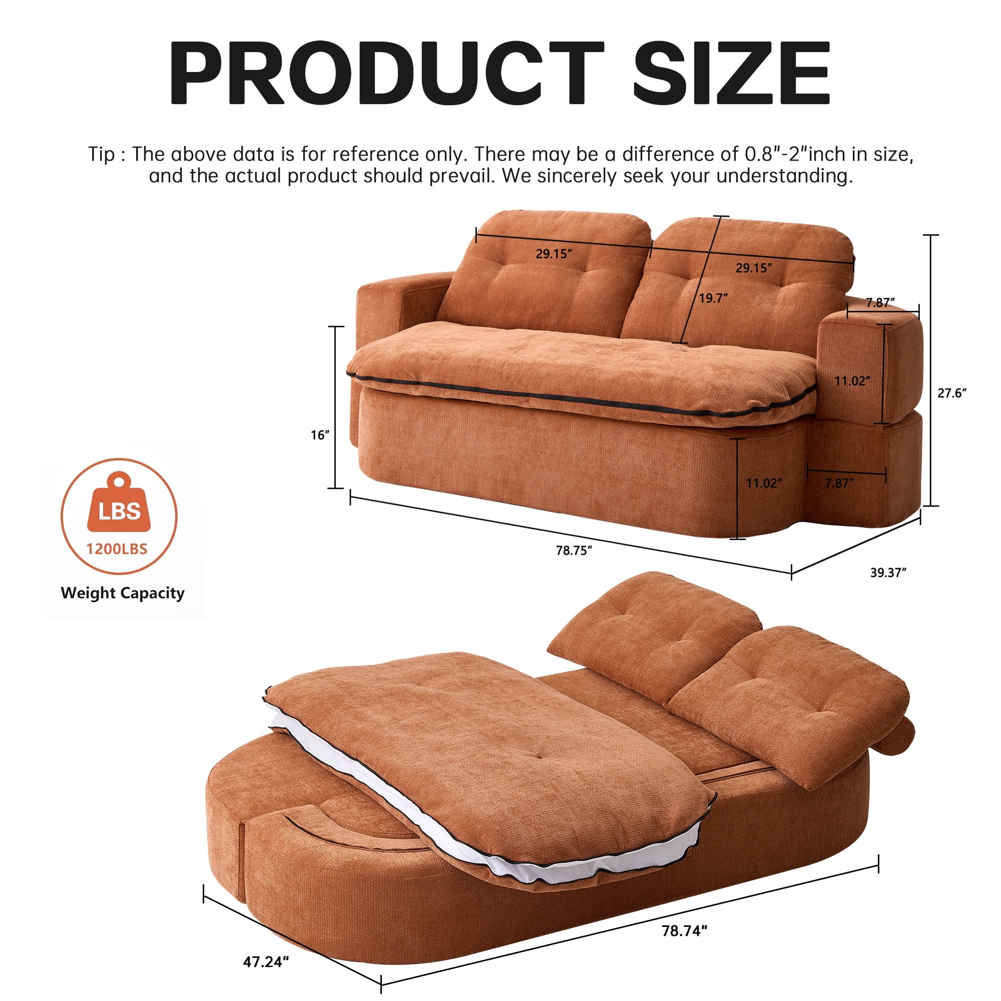Jopath Sleeper Sofa Bed with 2 Pillows,Corduroy Convertible Futon Sleeper Sofa Couch,Modern Floor Sofa Bed,Folding Mattress for Living Room,Small Spaces,Caramel