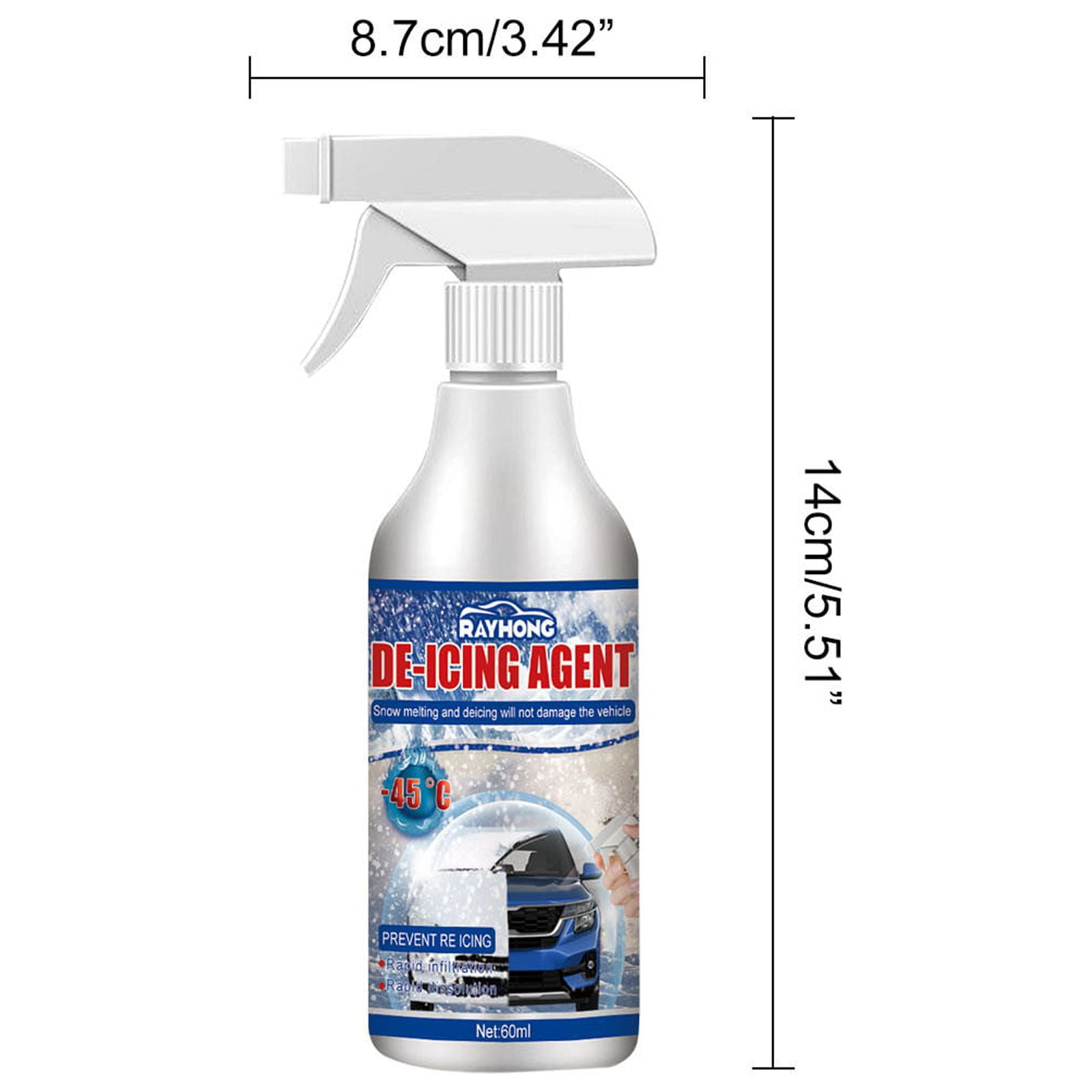 Deicer and Snow Removal Fluid, 60ml Reliable Car De Icer, Multiuse Trigger  Spray Windshield De-Icer for Exhaust Pipe, Efficient Snow Melting Agent