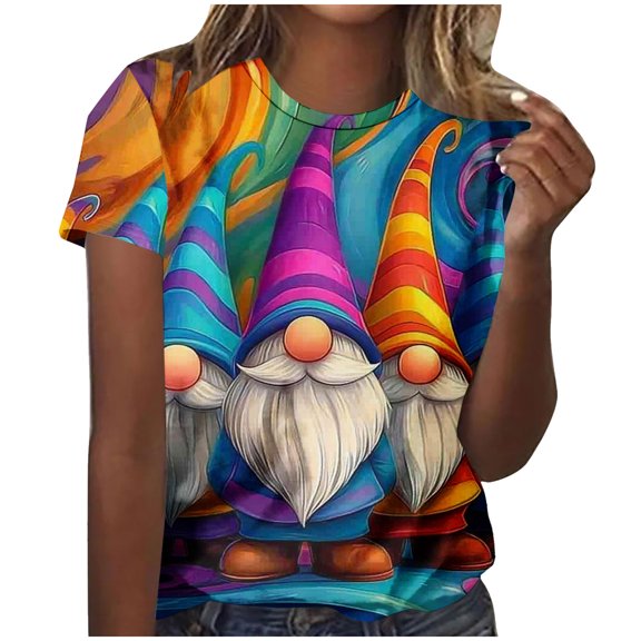 mihongmao Mardi Gras Shirts for Women Fashionable Loose Casual Loose Carnival Printed Round Neck Short Sleeved T-shirt Top Purple 2X