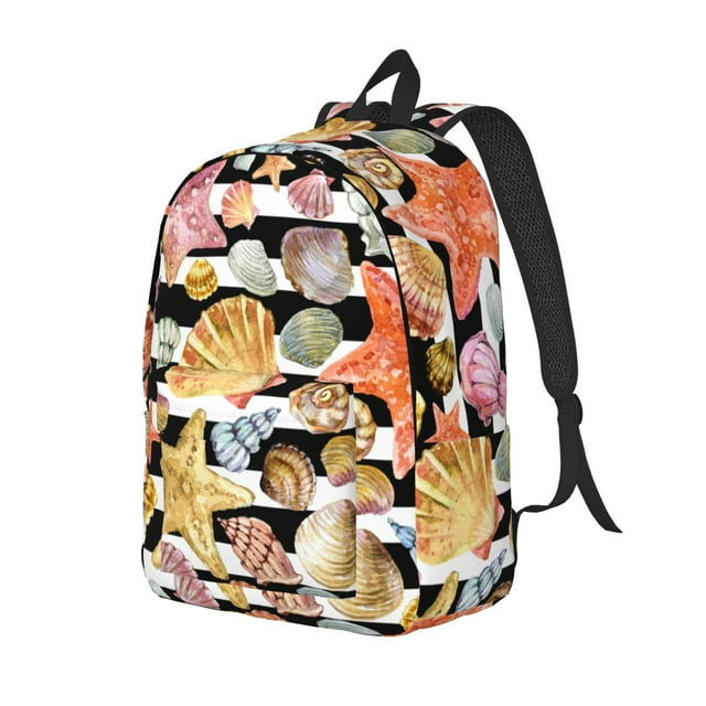 Saiise Sea Shell Print Laptop Backpack - Adjustable Shoulder Straps, Water-Resistant, Large Capacity, Stylish Design, Unisex for School, Office, Travel-Small